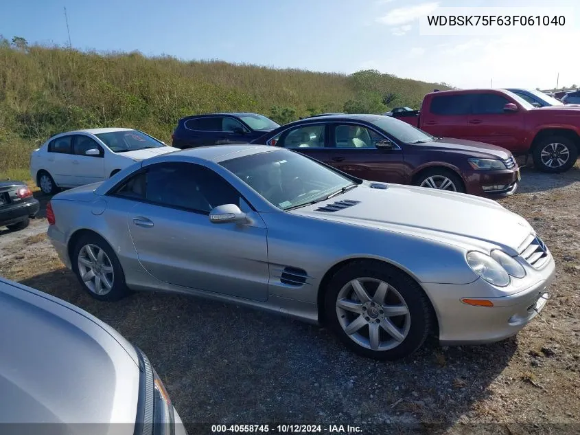 2003 Mercedes-Benz Sl 500 VIN: WDBSK75F63F061040 Lot: 40558745