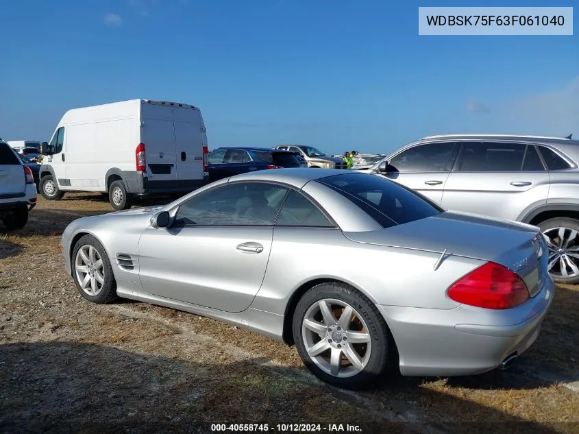 2003 Mercedes-Benz Sl 500 VIN: WDBSK75F63F061040 Lot: 40558745