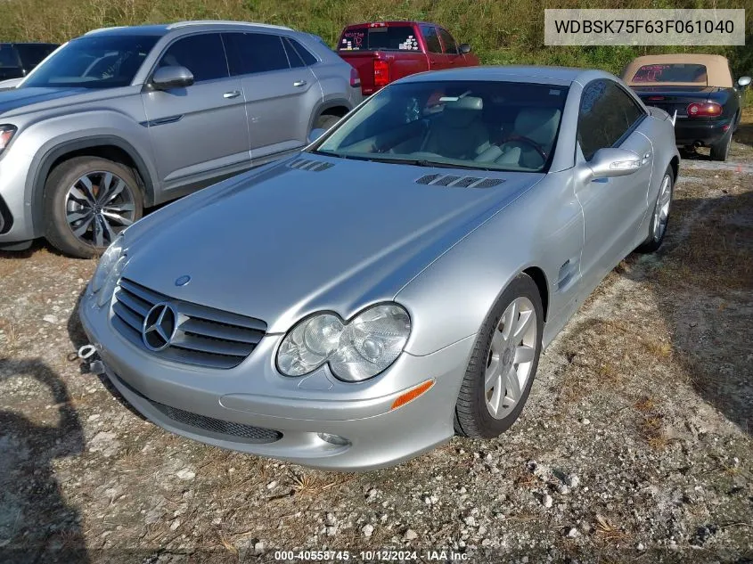 2003 Mercedes-Benz Sl 500 VIN: WDBSK75F63F061040 Lot: 40558745