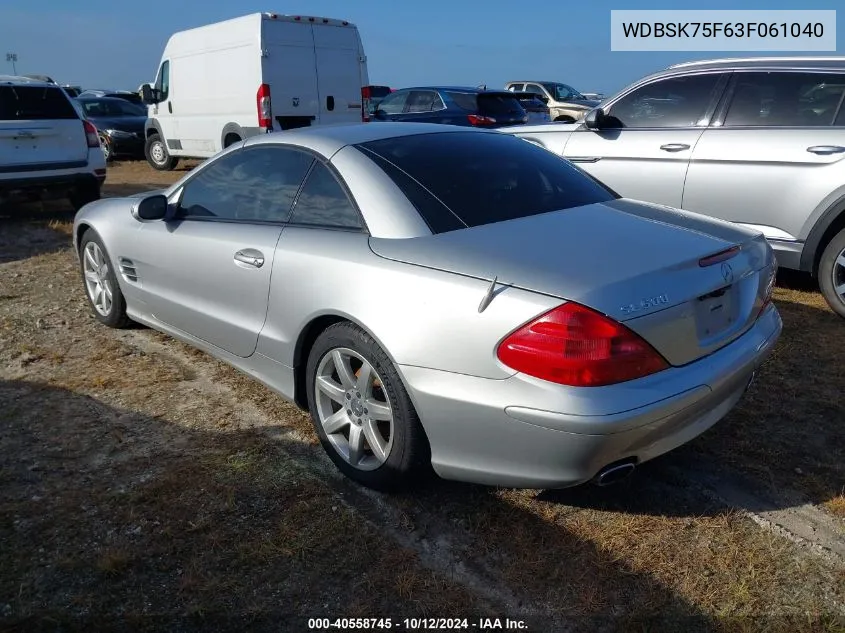 2003 Mercedes-Benz Sl 500 VIN: WDBSK75F63F061040 Lot: 40558745