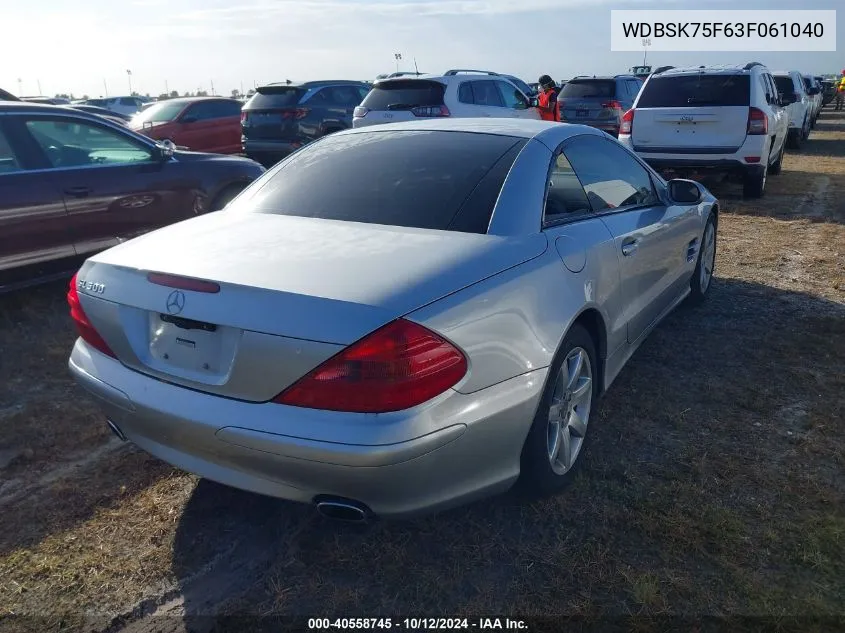 2003 Mercedes-Benz Sl 500 VIN: WDBSK75F63F061040 Lot: 40558745