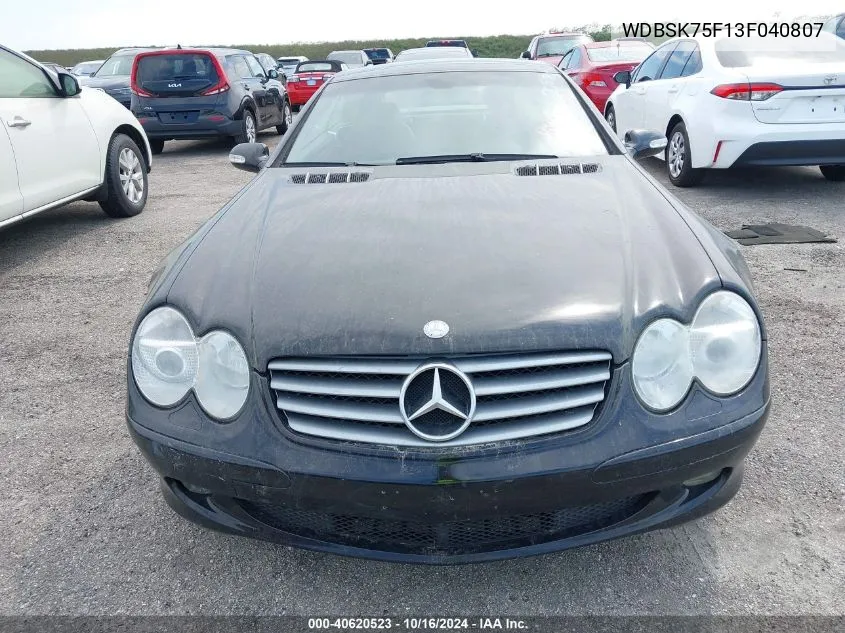 2003 Mercedes-Benz Sl 500 VIN: WDBSK75F13F040807 Lot: 40620523