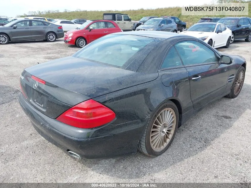 2003 Mercedes-Benz Sl 500 VIN: WDBSK75F13F040807 Lot: 40620523