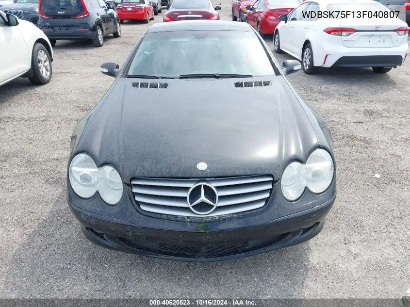 2003 Mercedes-Benz Sl 500 VIN: WDBSK75F13F040807 Lot: 40620523