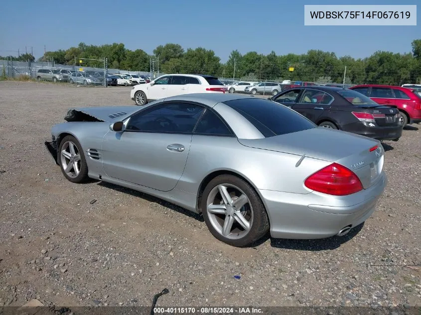 2004 Mercedes-Benz Sl 500 VIN: WDBSK75F14F067619 Lot: 40115170