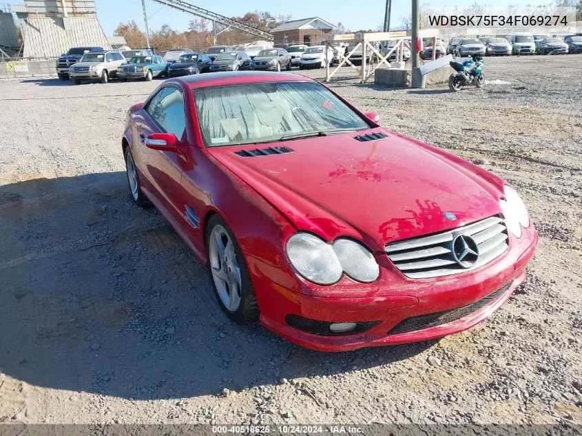 2004 Mercedes-Benz Sl 500 VIN: WDBSK75F34F069274 Lot: 40518625