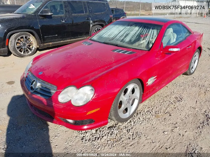 2004 Mercedes-Benz Sl 500 VIN: WDBSK75F34F069274 Lot: 40518625