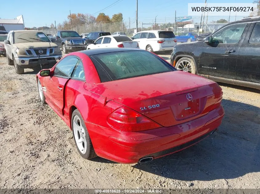 2004 Mercedes-Benz Sl 500 VIN: WDBSK75F34F069274 Lot: 40518625