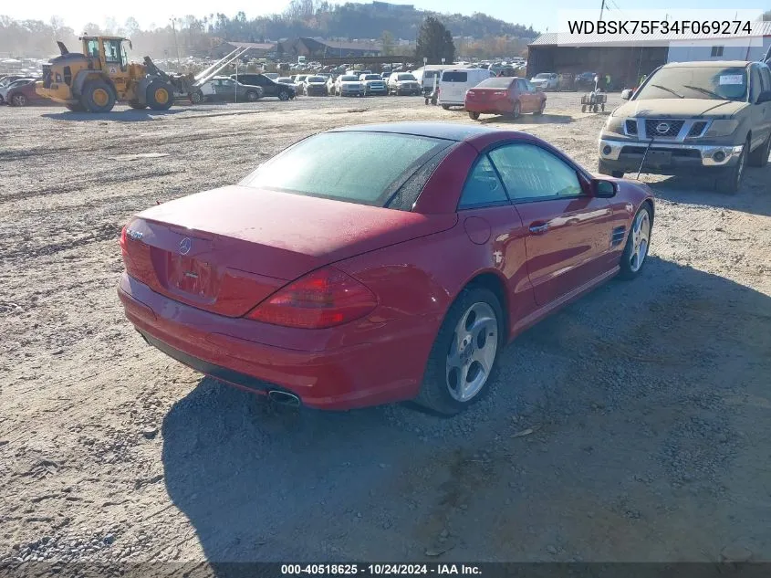 2004 Mercedes-Benz Sl 500 VIN: WDBSK75F34F069274 Lot: 40518625