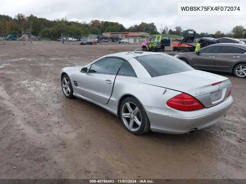 2004 Mercedes-Benz Sl-Class Base (A7) VIN: WDBSK75FX4F072074 Lot: 40765453