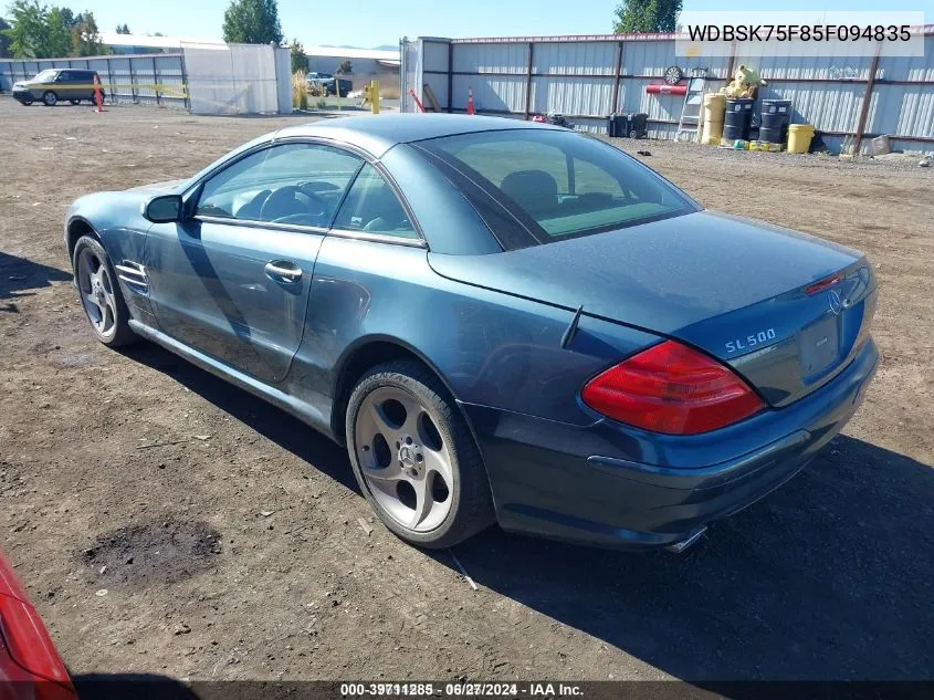 2005 Mercedes-Benz Sl 500 VIN: WDBSK75F85F094835 Lot: 39711285