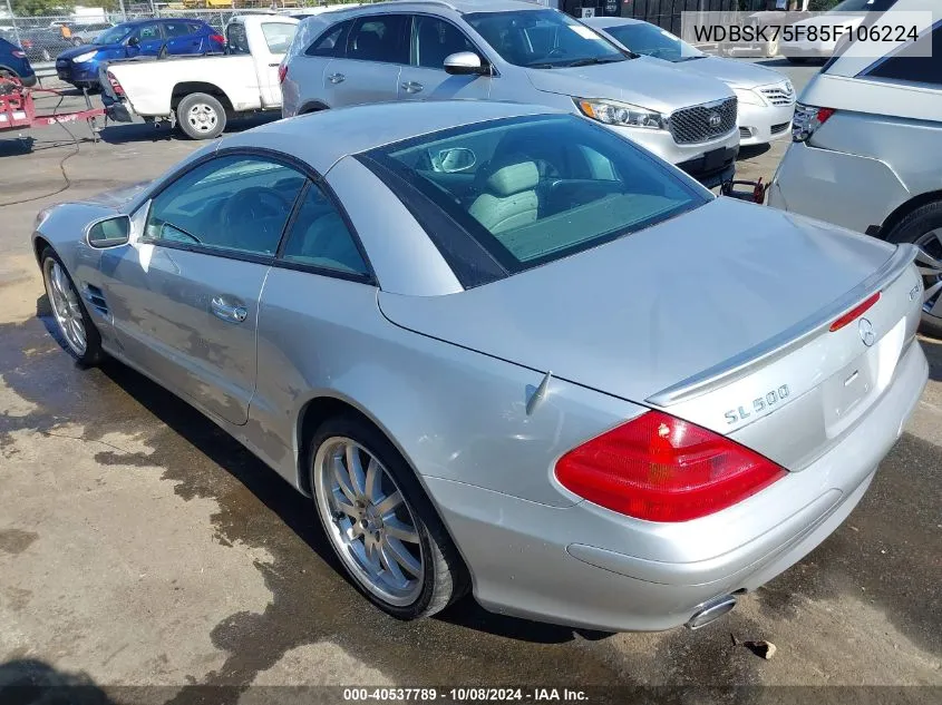 2005 Mercedes-Benz Sl 500 VIN: WDBSK75F85F106224 Lot: 40537789