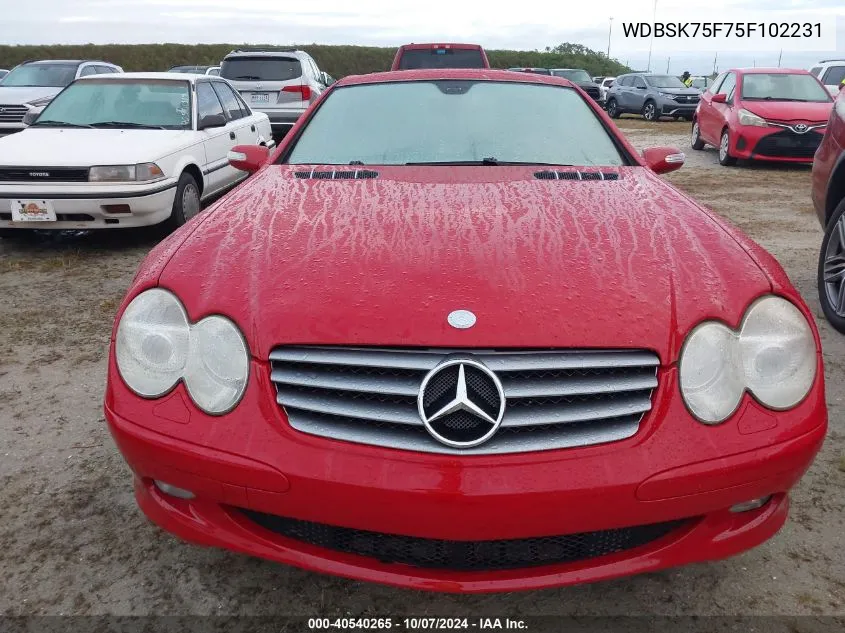 2005 Mercedes-Benz Sl 500 VIN: WDBSK75F75F102231 Lot: 40540265