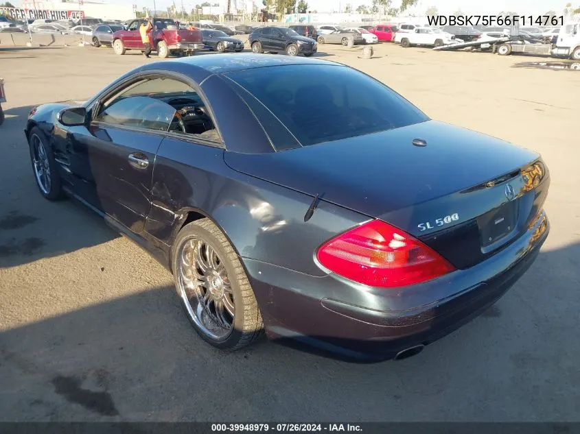 2006 Mercedes-Benz Sl 500 500 VIN: WDBSK75F66F114761 Lot: 39948979