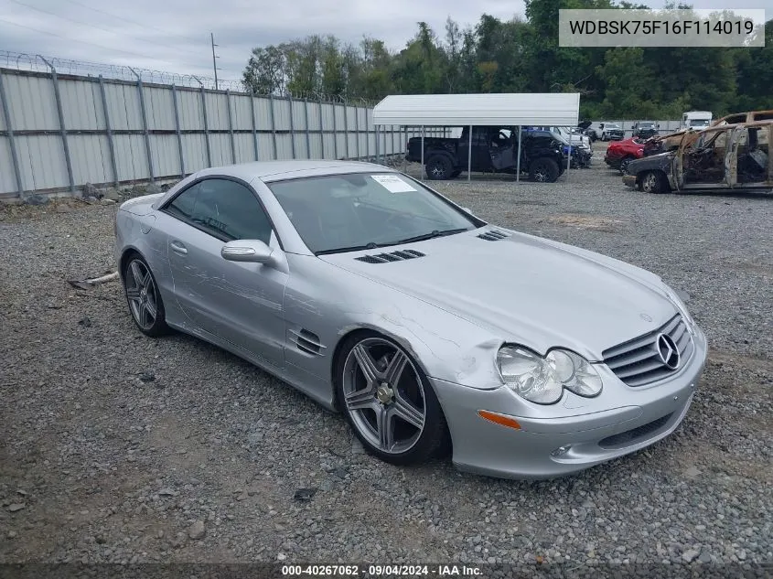 2006 Mercedes-Benz Sl 500 VIN: WDBSK75F16F114019 Lot: 40267062