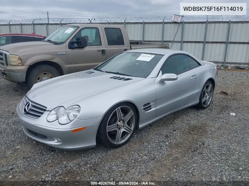 2006 Mercedes-Benz Sl 500 VIN: WDBSK75F16F114019 Lot: 40267062