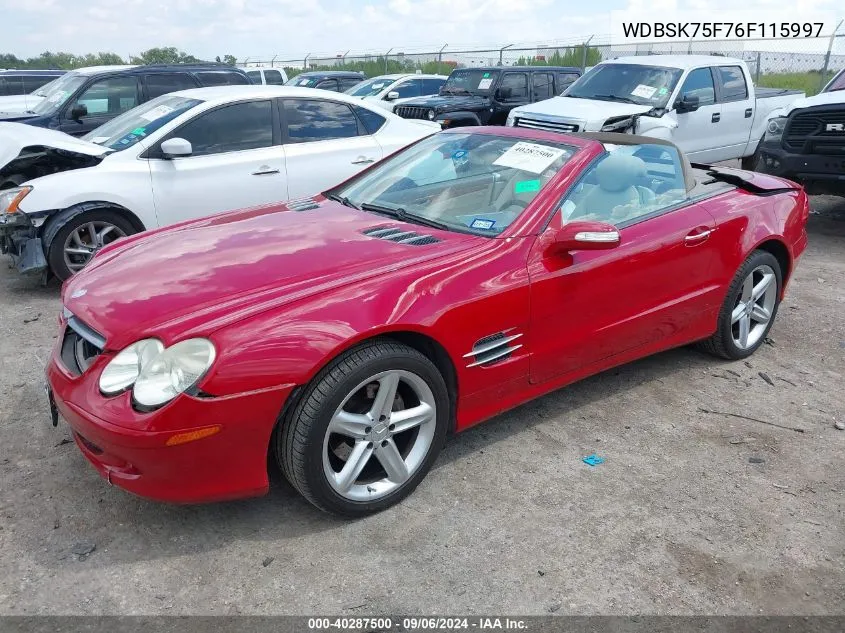 2006 Mercedes-Benz Sl 500 VIN: WDBSK75F76F115997 Lot: 40287500