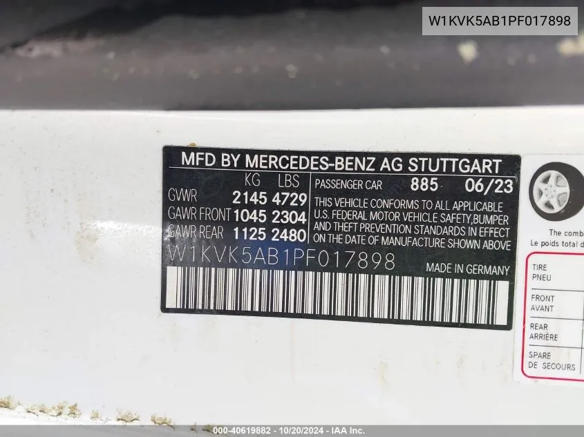 2023 Mercedes-Benz Amg Sl 43 4Matic+ VIN: W1KVK5AB1PF017898 Lot: 40619882