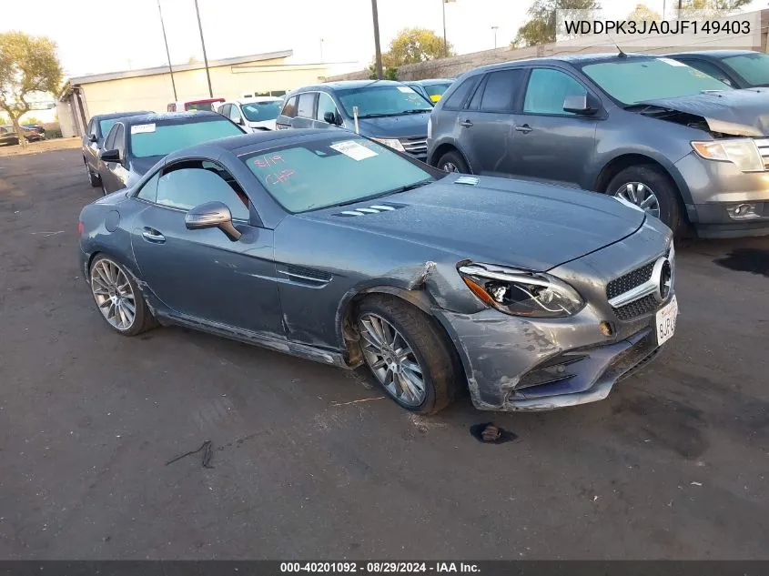 2018 Mercedes-Benz Slc 300 VIN: WDDPK3JA0JF149403 Lot: 40201092