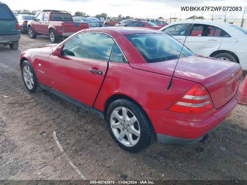 1998 Mercedes-Benz Slk 230 VIN: WDBKK47F2WF072083 Lot: 40742975