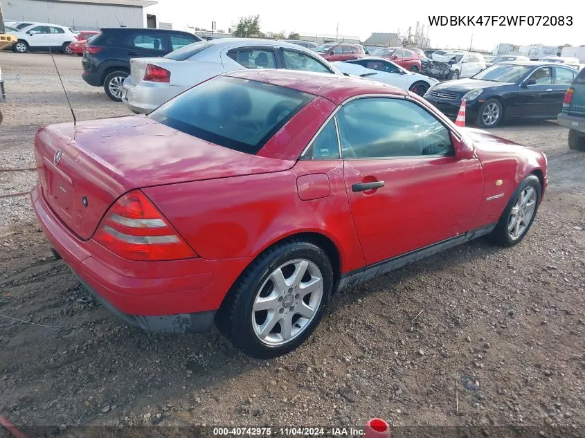 1998 Mercedes-Benz Slk 230 VIN: WDBKK47F2WF072083 Lot: 40742975