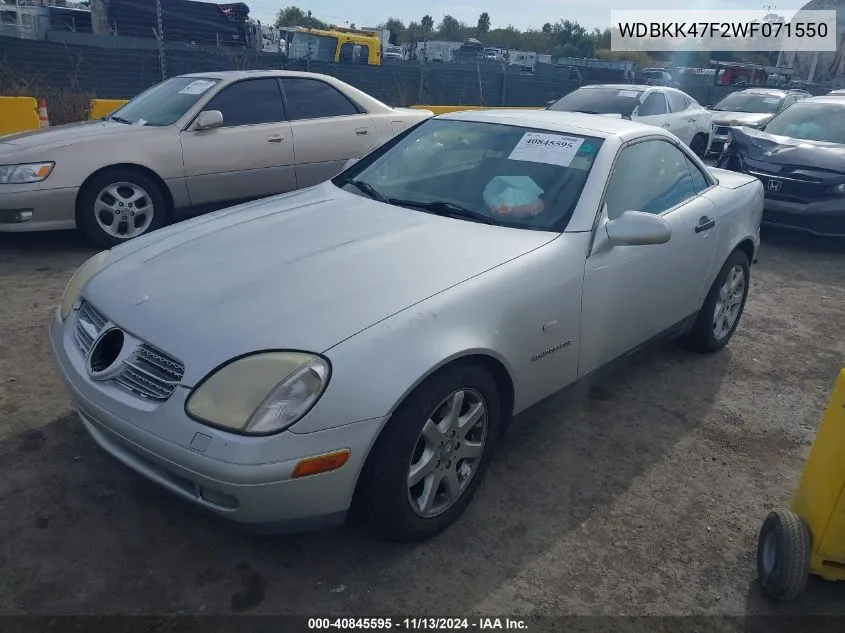 1998 Mercedes-Benz Slk 230 VIN: WDBKK47F2WF071550 Lot: 40845595