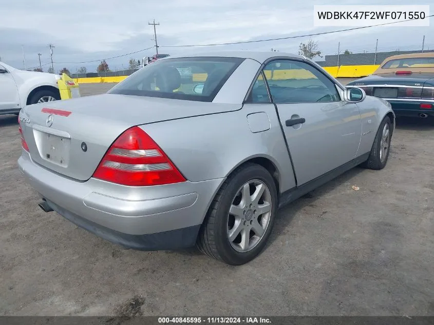 1998 Mercedes-Benz Slk 230 VIN: WDBKK47F2WF071550 Lot: 40845595