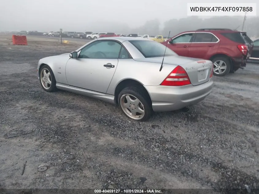 1999 Mercedes-Benz Slk 230 Kompressor VIN: WDBKK47F4XF097858 Lot: 40459127