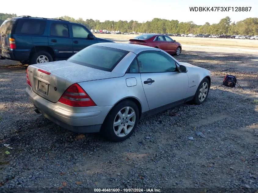 1999 Mercedes-Benz Slk 230 Kompressor VIN: WDBKK47F3XF128887 Lot: 40481600