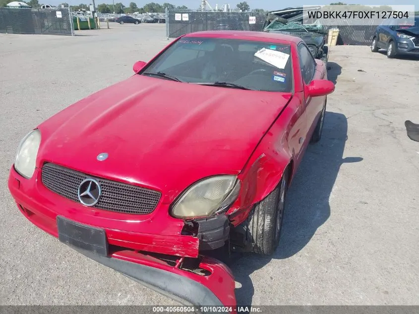 1999 Mercedes-Benz Slk 230 Kompressor VIN: WDBKK47F0XF127504 Lot: 40560504