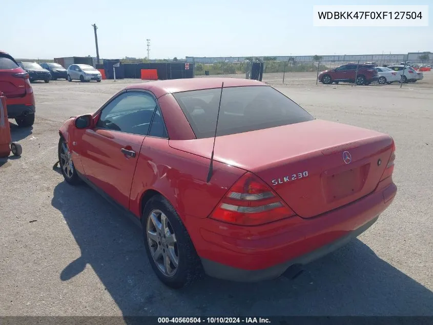 1999 Mercedes-Benz Slk 230 Kompressor VIN: WDBKK47F0XF127504 Lot: 40560504