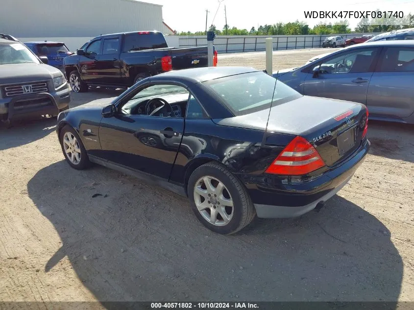 1999 Mercedes-Benz Slk 230 Kompressor VIN: WDBKK47F0XF081740 Lot: 40571802