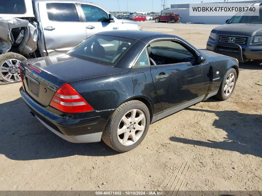 1999 Mercedes-Benz Slk 230 Kompressor VIN: WDBKK47F0XF081740 Lot: 40571802