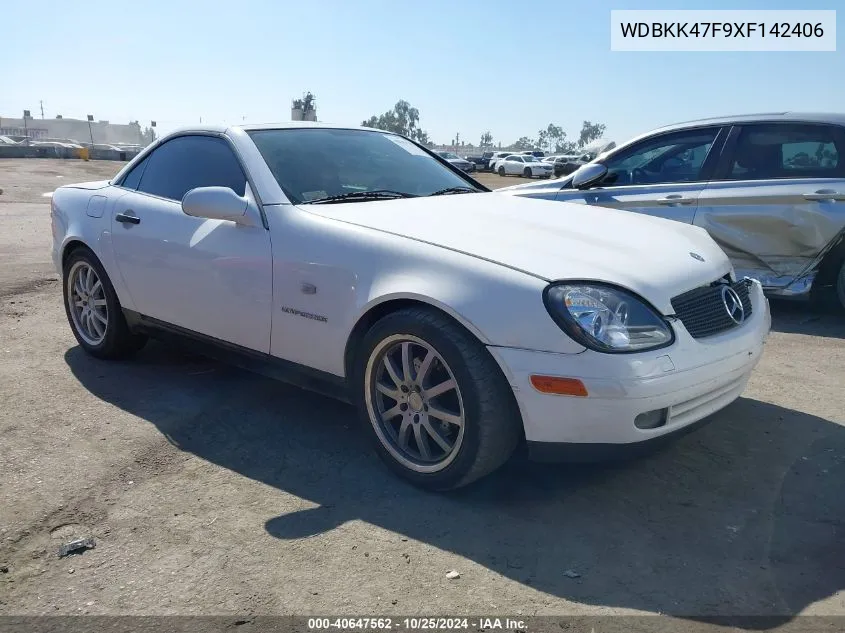 1999 Mercedes-Benz Slk 230 Kompressor VIN: WDBKK47F9XF142406 Lot: 40647562