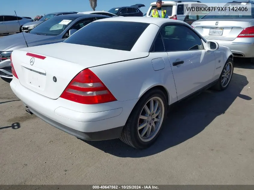 1999 Mercedes-Benz Slk 230 Kompressor VIN: WDBKK47F9XF142406 Lot: 40647562