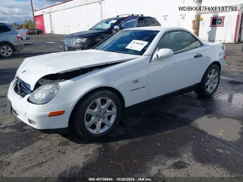 1999 Mercedes-Benz Slk 230 Kompressor VIN: WDBKK47F6XF137793 Lot: 40706684