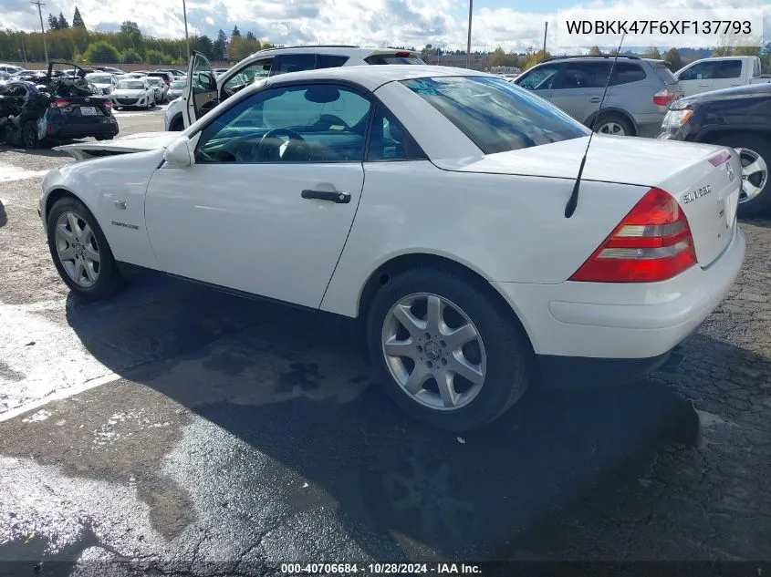 1999 Mercedes-Benz Slk 230 Kompressor VIN: WDBKK47F6XF137793 Lot: 40706684