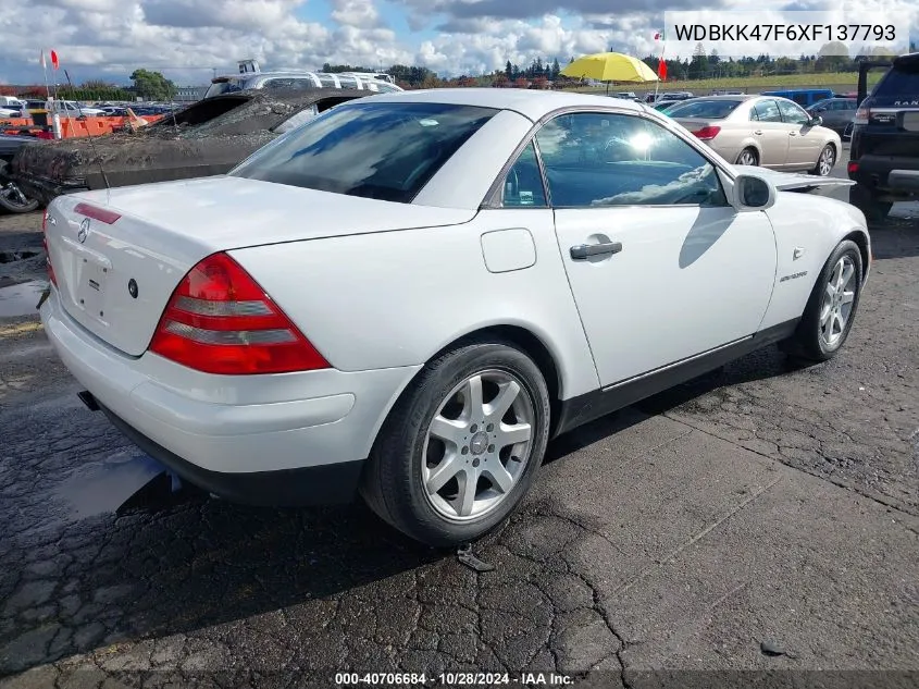 1999 Mercedes-Benz Slk 230 Kompressor VIN: WDBKK47F6XF137793 Lot: 40706684