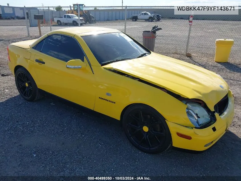 2000 Mercedes-Benz Slk 230 Kompressor VIN: WDBKK47F9YF143671 Lot: 40499350