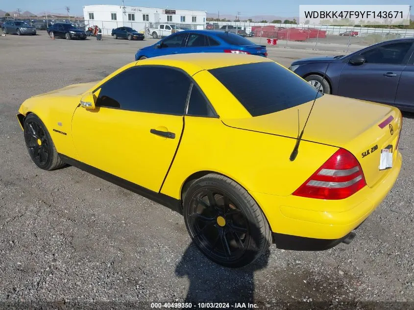 2000 Mercedes-Benz Slk 230 Kompressor VIN: WDBKK47F9YF143671 Lot: 40499350