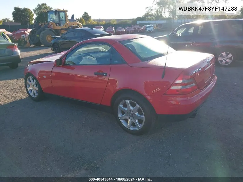 2000 Mercedes-Benz Slk 230 Kompressor VIN: WDBKK47F8YF147288 Lot: 40543644