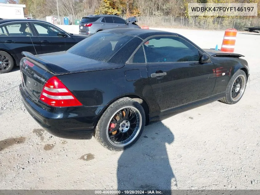 2000 Mercedes-Benz Slk 230 Kompressor VIN: WDBKK47F0YF146197 Lot: 40690000