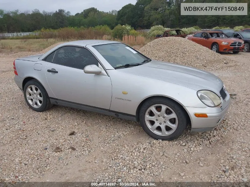 2000 Mercedes-Benz Slk 230 Kompressor VIN: WDBKK47F4YF150849 Lot: 40714867