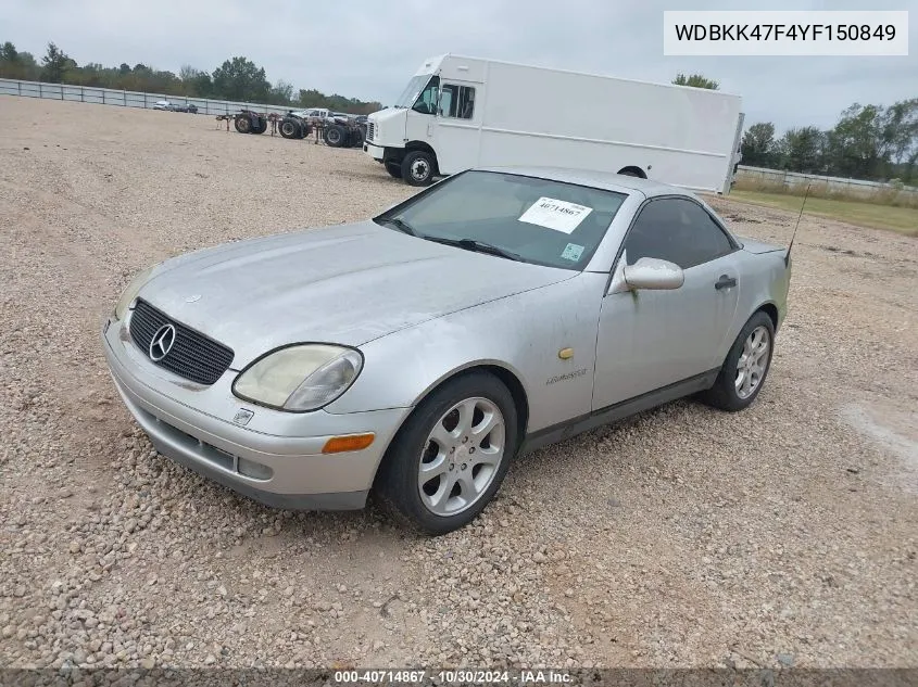 2000 Mercedes-Benz Slk 230 Kompressor VIN: WDBKK47F4YF150849 Lot: 40714867