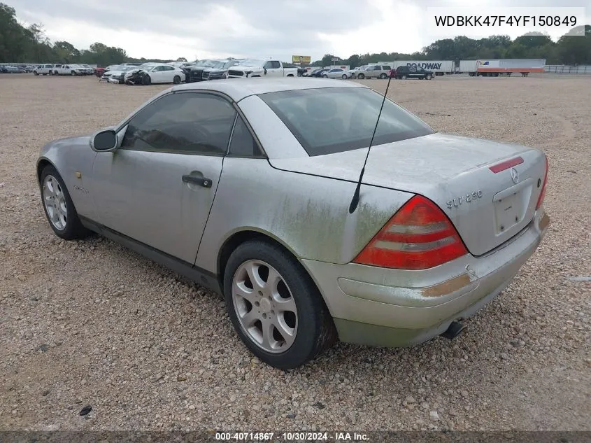 2000 Mercedes-Benz Slk 230 Kompressor VIN: WDBKK47F4YF150849 Lot: 40714867