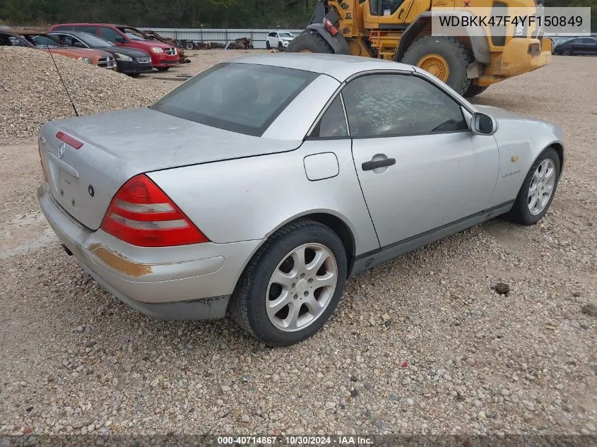 2000 Mercedes-Benz Slk 230 Kompressor VIN: WDBKK47F4YF150849 Lot: 40714867