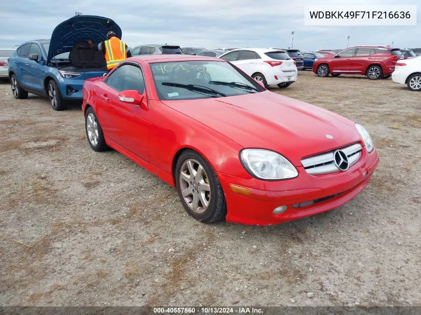 2001 Mercedes-Benz Slk 230 Kompressor VIN: WDBKK49F71F216636 Lot: 40557860