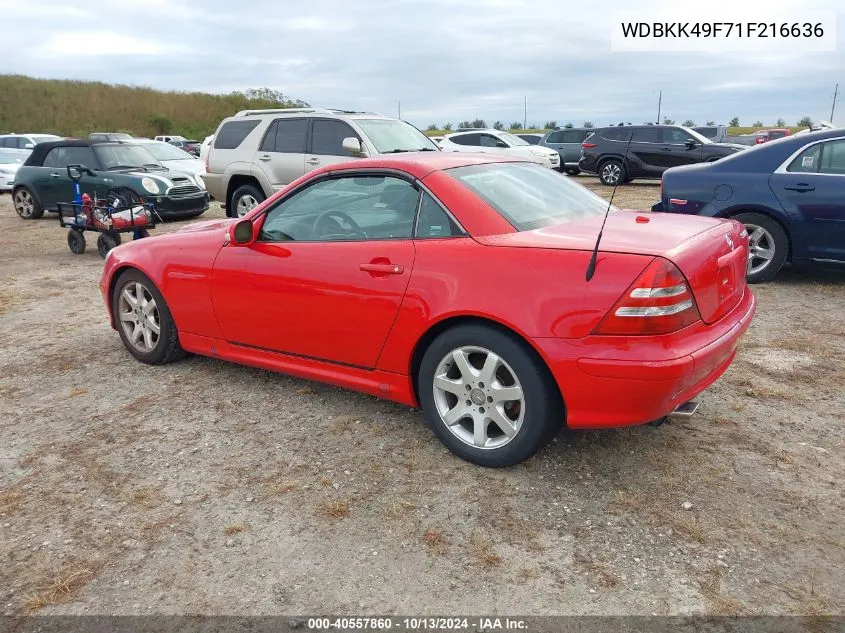 2001 Mercedes-Benz Slk 230 Kompressor VIN: WDBKK49F71F216636 Lot: 40557860