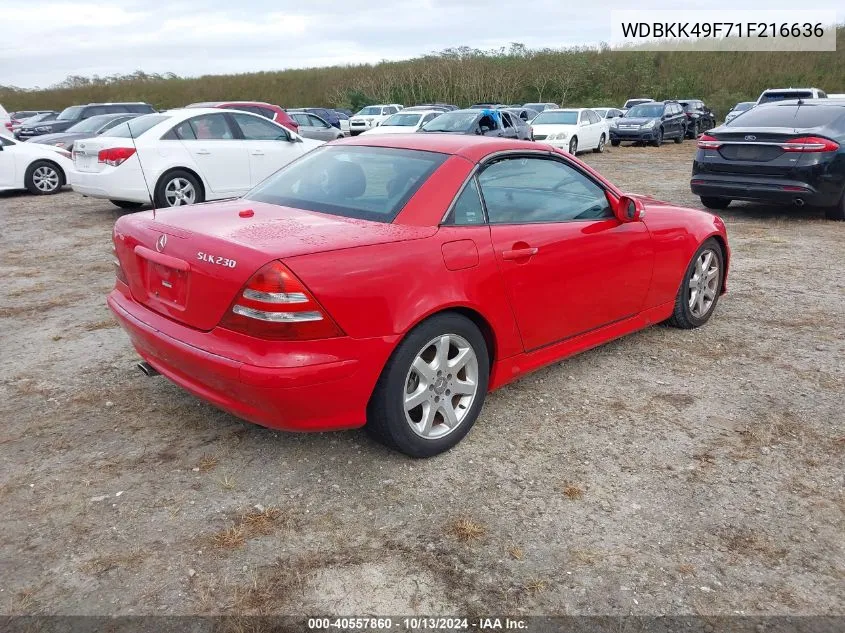 2001 Mercedes-Benz Slk 230 Kompressor VIN: WDBKK49F71F216636 Lot: 40557860