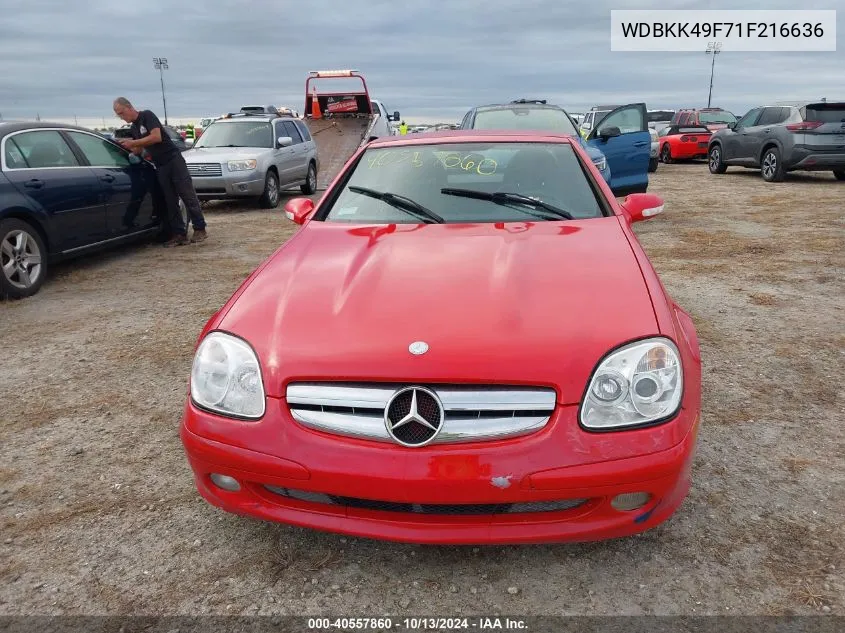 2001 Mercedes-Benz Slk 230 Kompressor VIN: WDBKK49F71F216636 Lot: 40557860